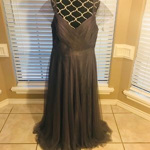 WATTERS&WATTERS PEWTER TULLE GOWN